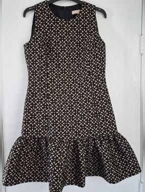 Michael Kors Collection Luxury Group Black/Suntan Ruffle Hem Mini Dress Size 4